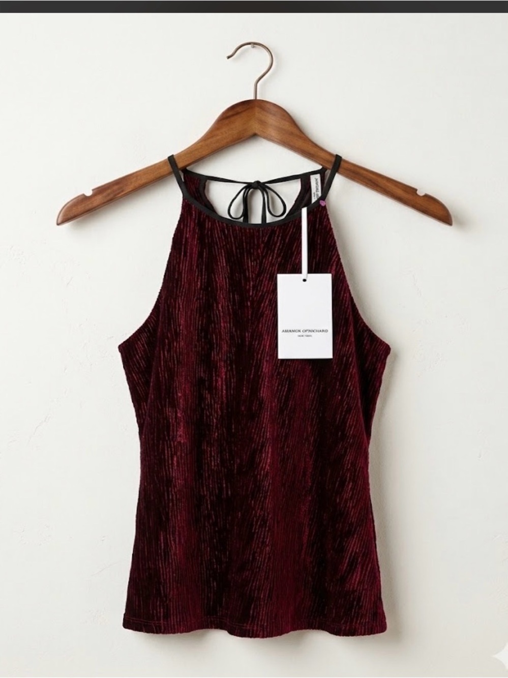 Amanda Uprichard NWT Crushed Velvet Halter Top Burgundy Keyhole Back Cutout